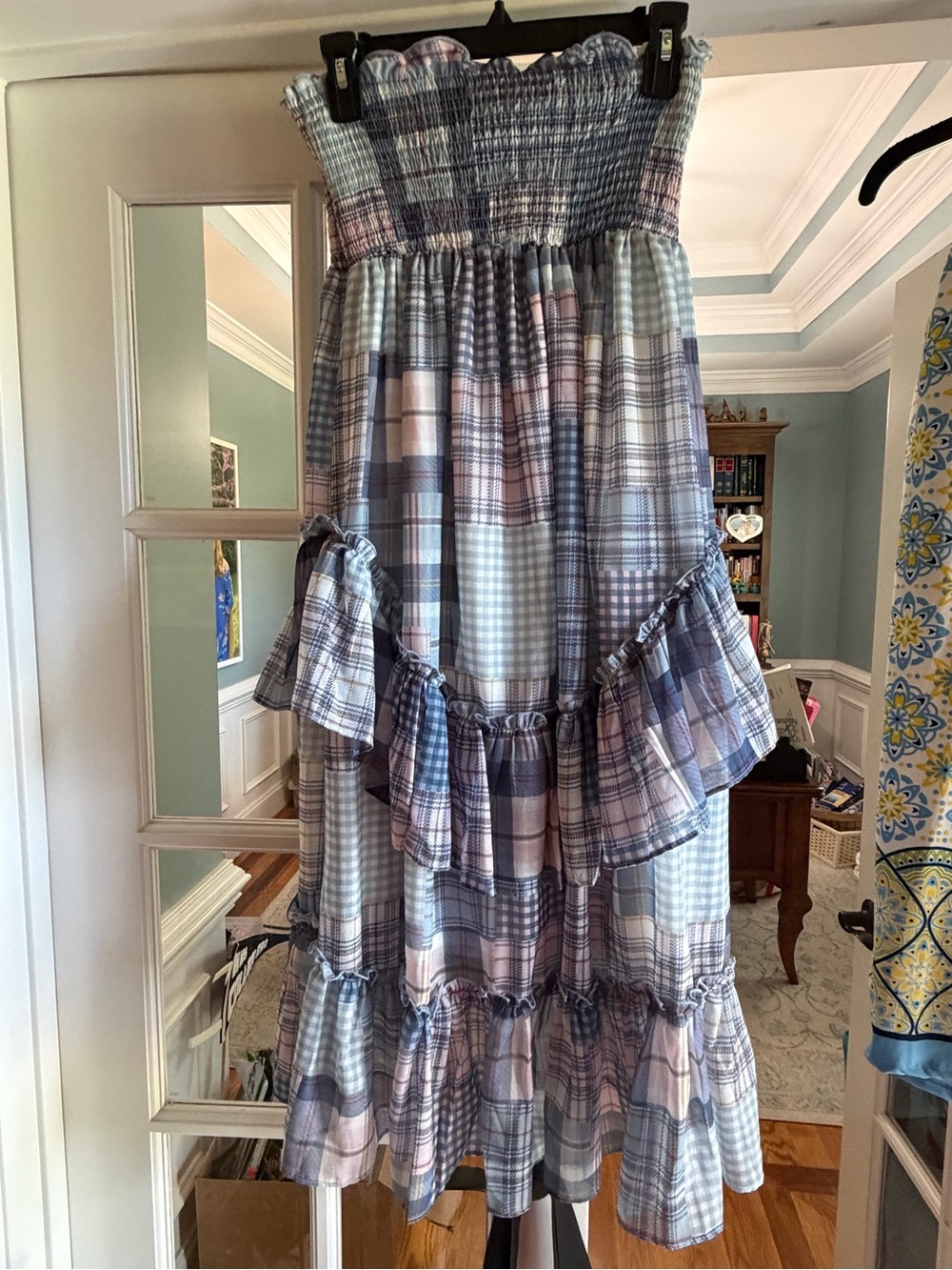 lei Smocked Plaid Ruffle Dress in Blue and Pink